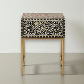 Bone Inlay Scroll-vine Design Nightstand Table Black| Bone Inlay Scroll-vine Design Bedside Table Black